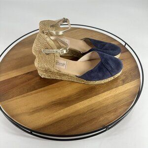Navy Blue & Beige Juncal Aguirre Espadrille Wedge Sandals With Adjustable Ankle